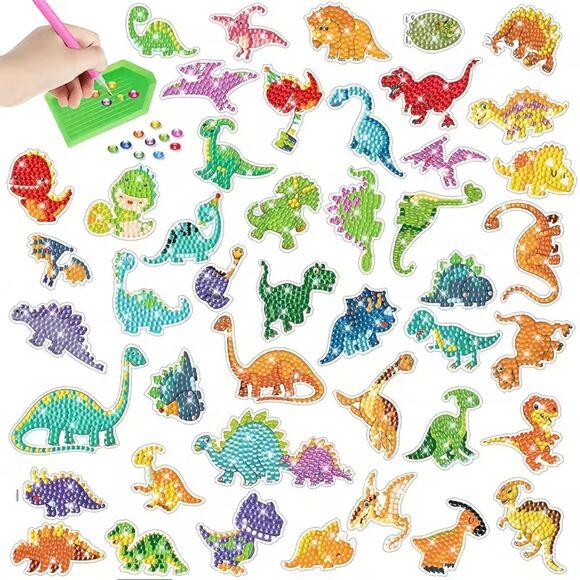 46pcs Kids Diamond Painting Stickers Set | Cartoon Dinosaur Craft Kit - Picture 1 of 4